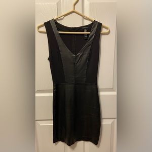 Faux leather mini dress length is about 31 inches